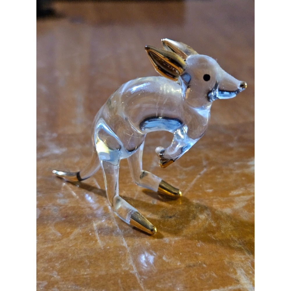 Vintage Glass Kangaroo Figurine with Gold Accents